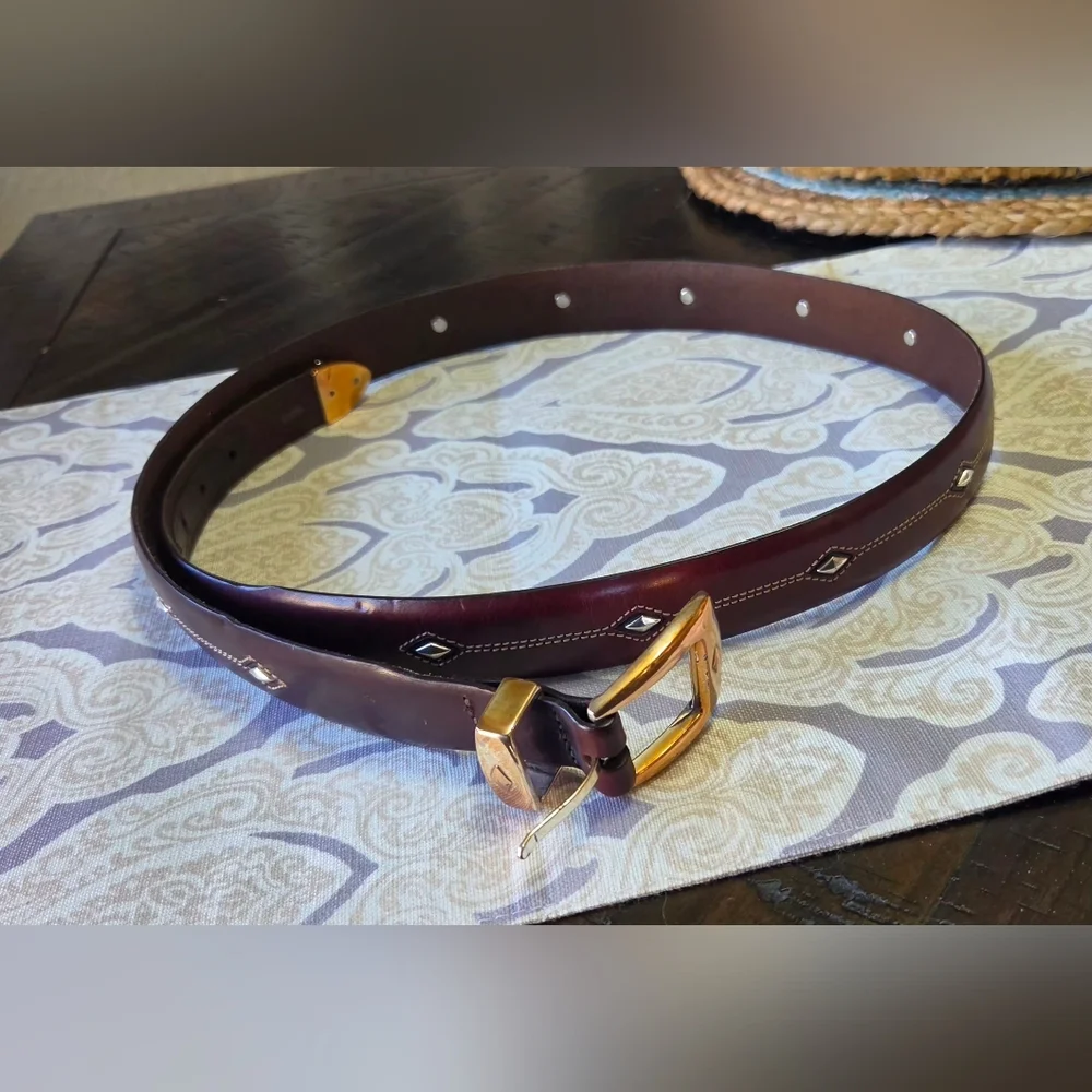 VINTAGE Brighton Dark Brown 100% Leather Rivet Belt Size 42